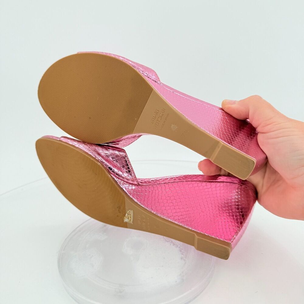 Stuart Weitzman Larunda Women's Mule Sandal Size 7.5 Wedge Heel Pink Slide Snake - Picture 14 of 16